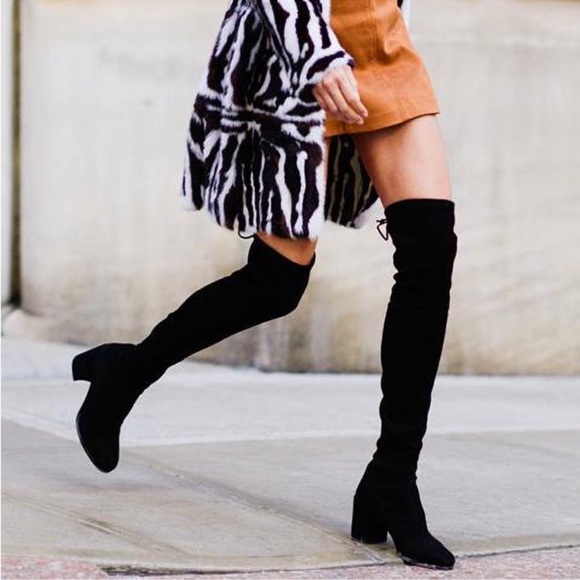 LIKE NEW STUART WEITZMAN Tieland Over The Knee Black Suede Heeled Pull On Boots - Picture 1 of 16